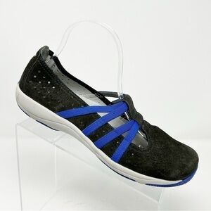 Dansko Hope Black Leather & Royal Blue Stretch Fabric Mary Janes Loafers Size 40